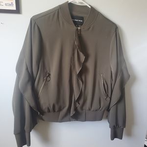 Who What Wear Olive Ruffle Bomber Jacket